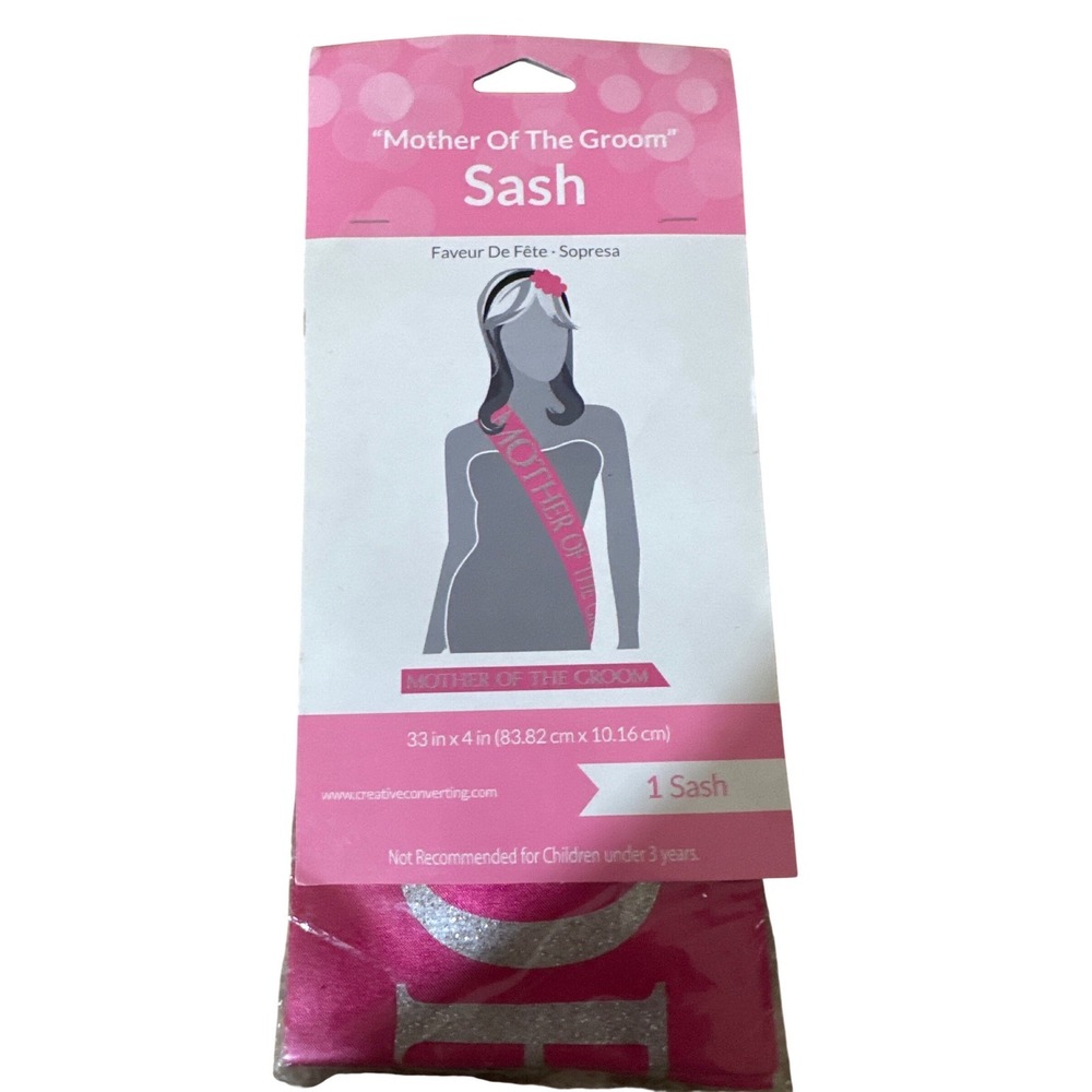 Creative Converting Mother of the Groom Sash Pink Poly-Satin Silver‎ Glitter